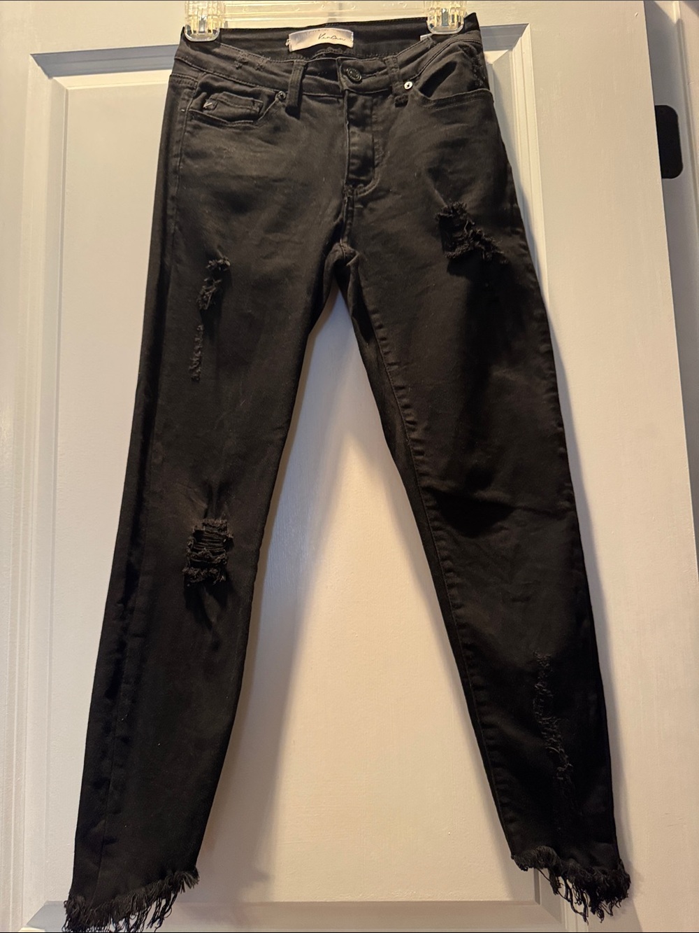 KanCan Black Distressed Skinny Jeans with Frayed Hem